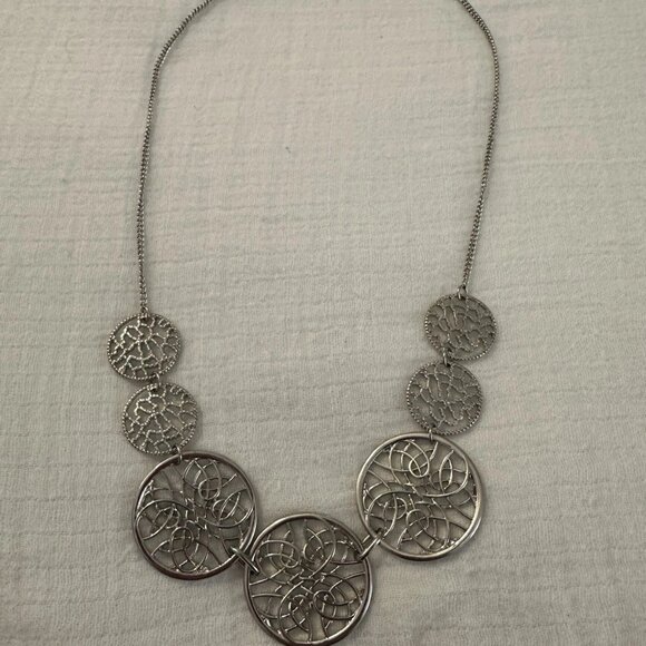Bancroft Ivy Metal Statement Necklace with Silver Filigree, 16 inch, Like New - Picture 3 of 8